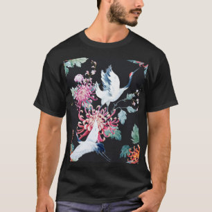 T-shirt Motif d'aquarelle de la grue rouge Chrysanthemum