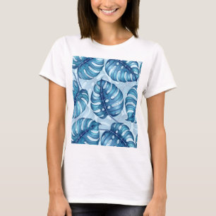 T-shirt Motif d'aquarelle Monstera bleu