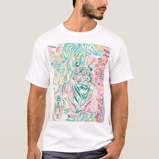 T-shirt Motif d'art de Tiger couleur Pastel (Devant)