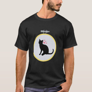 T-shirt Motif de broderie au point de croix Chat Noir pour