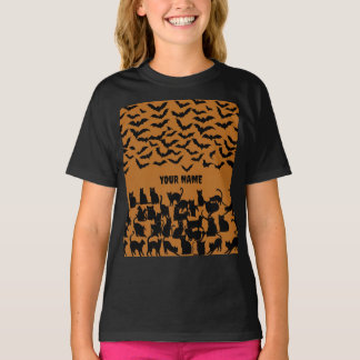 T-shirt Motif de chat noir et de chauve-souris pour Hallow