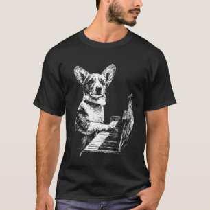 T-shirt Motif de chien Corgi drôle jouant du piano Art Pia