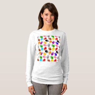 T-shirt Motif de design d'empreintes de main colorées blan