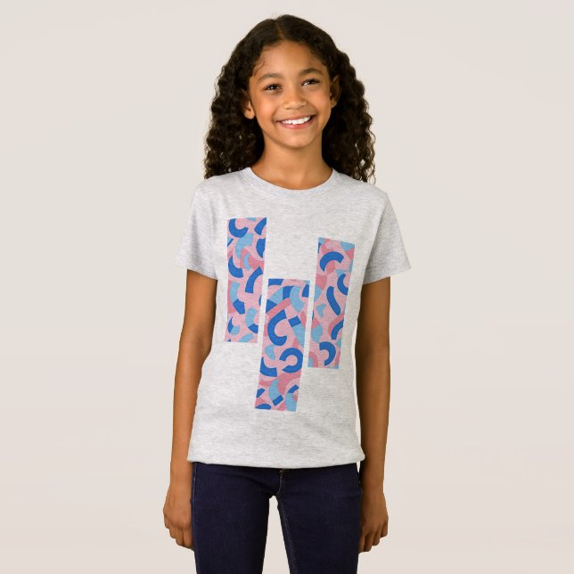 T-Shirt Motif de doodle rose et bleu (Devant entier)
