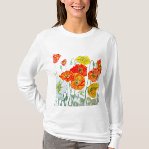 T-shirt Motif de fleur de pavot rouge orange aquarelle