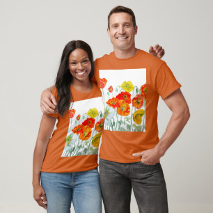 T-shirt Motif de fleur de pavot rouge orange aquarelle mar