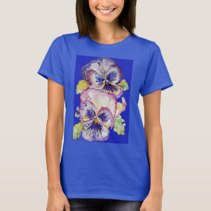 T-shirt Motif de fleurs d'aquarelle fleurie violet Pansy