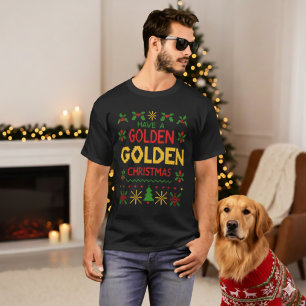 T-shirt Motif de Noël doré tricoté rétro jaune rouge