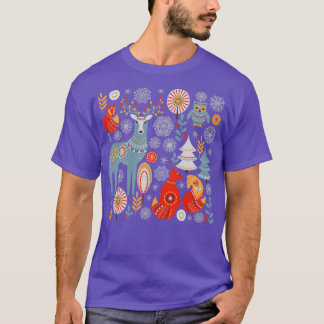 T-shirt Motif de Noël scandinave sur un arrière - plan rou