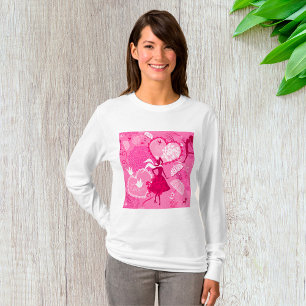 T-shirt Motif de silhouette d'amour romantique Cœurs roses