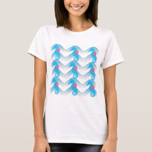 T-shirt Motif Des Chevaux De Mer Et Des Vagues Bleues