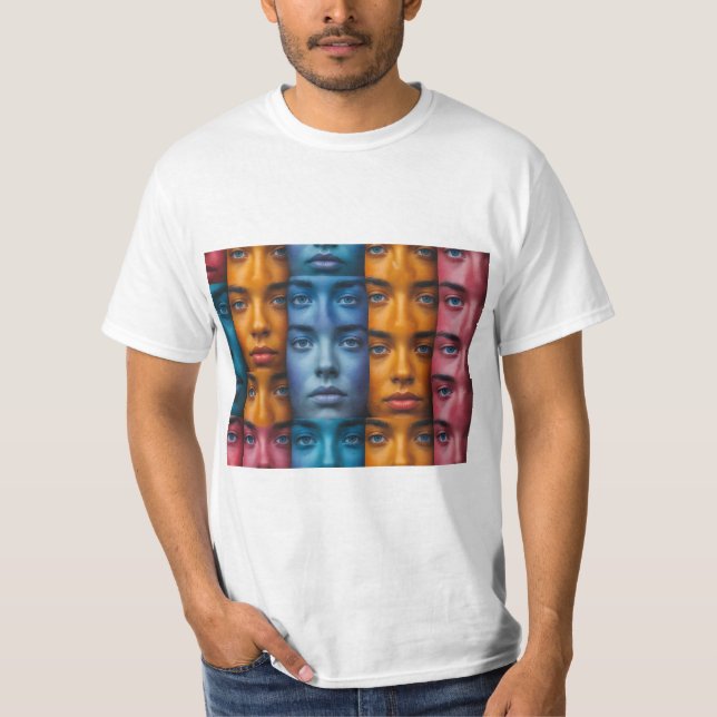 T-shirt Motif des faces colorées (Devant)