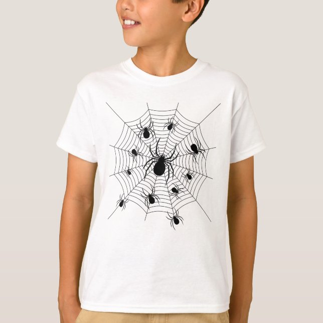 T-shirt Motif d'Halloween Black White araignées (Devant)