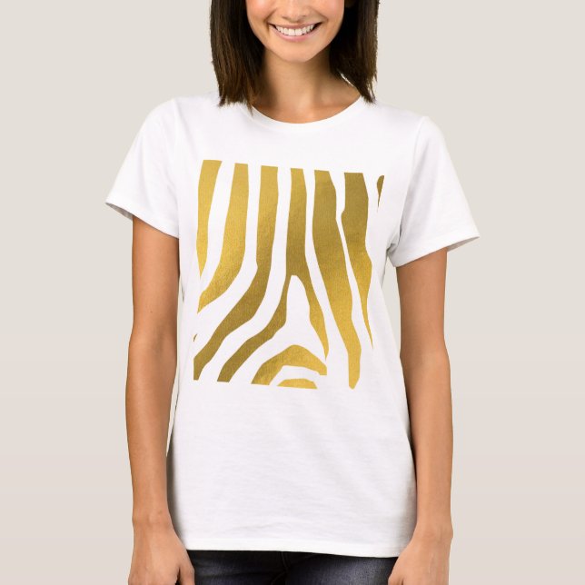 T-shirt Motif Faux Gold Zebra Print Stripes (Devant)