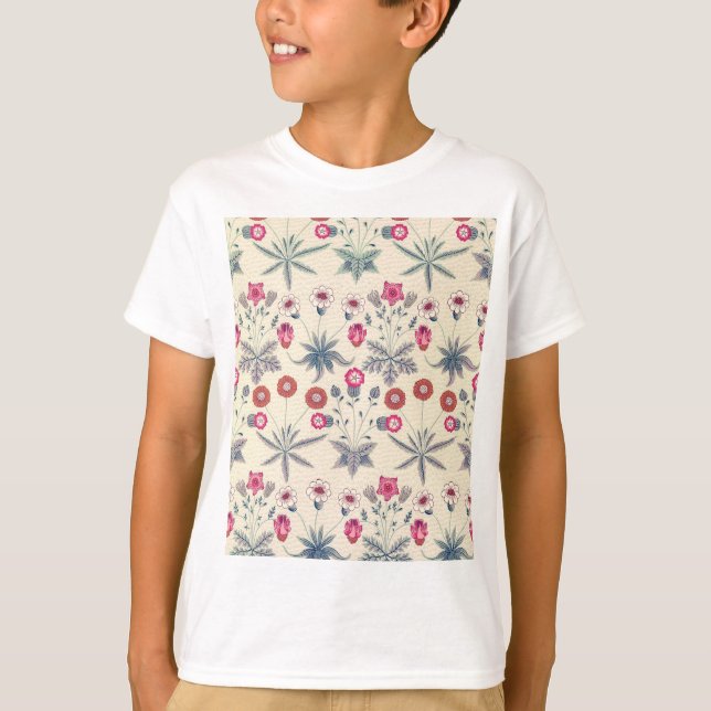 T-shirt Motif floral de marguerite de William Morris rouge (Devant)