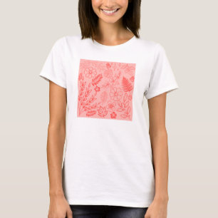 T-shirt Motif floral tropical rouge corail