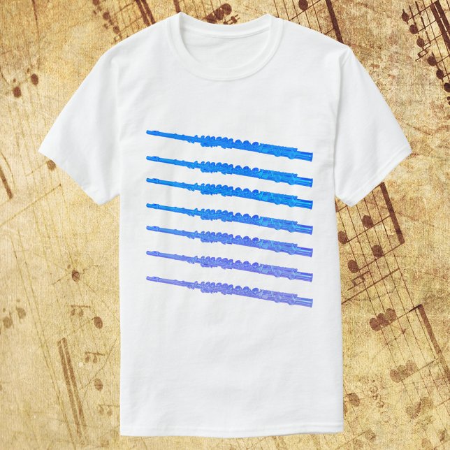 T-shirt Motif Flutes Blue Ombre (A tshirt with a fun pattern of flutes done in a blue ombre)