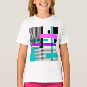 T-shirt motif géométrique en couleurs rayées et néons