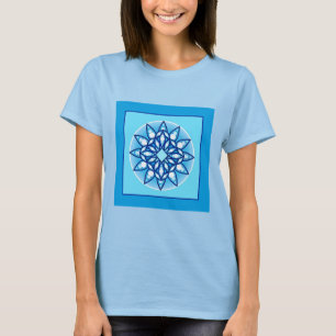 T-shirt Motif mandala en turquoise, cobalt et blanc