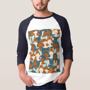T-shirt Motif sans couture avec filles noires et blanches
