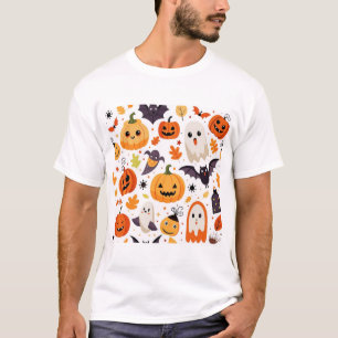 T-shirt Motif sans couture Halloween mignon Citrouilles Fa