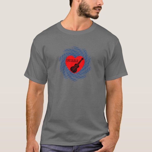 T-shirt Motif Ukulele Love Blue Dot (Devant)