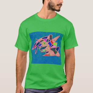 T-shirt Motifs fou rose et bleu sur vert