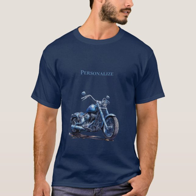T-shirt Moto bleu personnalisé (Devant)