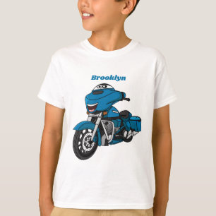 T-shirt Moto dessin animé bleu heureux mignon