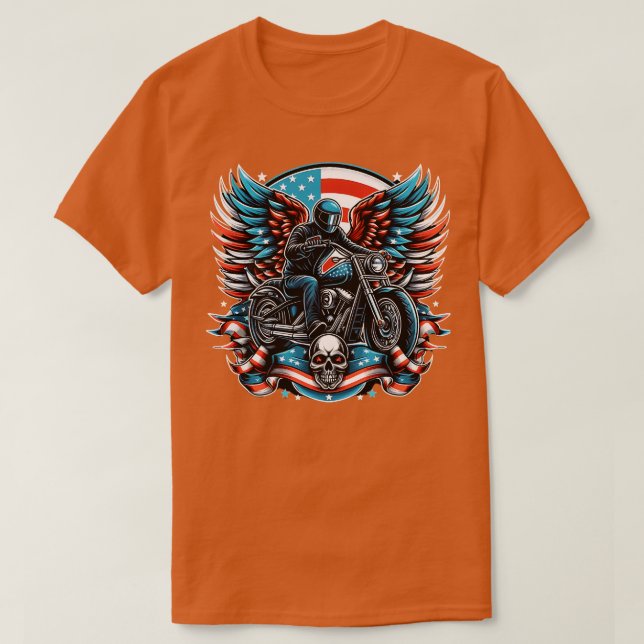 T-shirt Motocross Biker Dirt Bike Drapeau américain 4 Juil (Design devant)