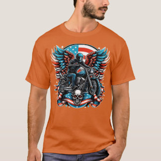 T-shirt Motocross Biker Dirt Bike Drapeau américain 4 Juil