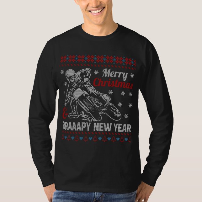 T-shirt Motocross Dirt Vélo Braapi Nouvel An laid Christma (Devant)