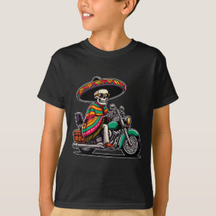 T-shirt Motorcycle Skeleton Biker Mexicain Sombrero Cinco 