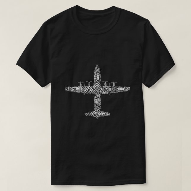 T-shirt Mots Alphabet Phonétique De L'Aviation C130 Hercul (Design devant)