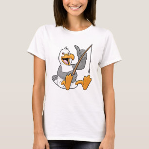 T-shirt Mouette à pêche avec bâton de pêche