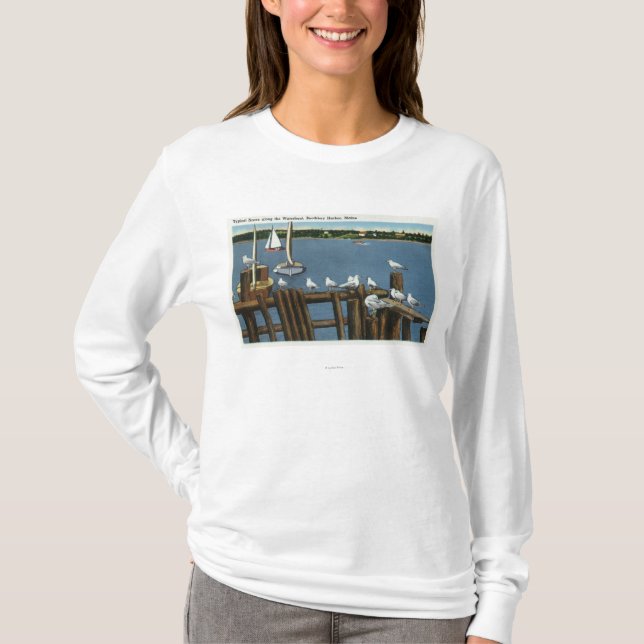 T-shirt Mouettes et voiliers le long du bord de mer (Devant)