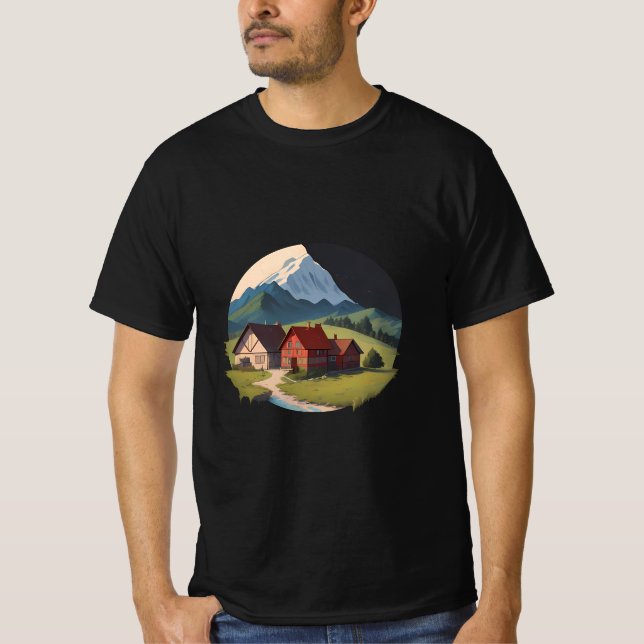 T-shirt Mountain Village Nuit et vue (Devant)