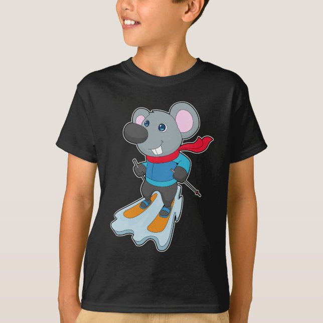 T-shirt Mouse Skier Skier Sports d'hiver (Devant)