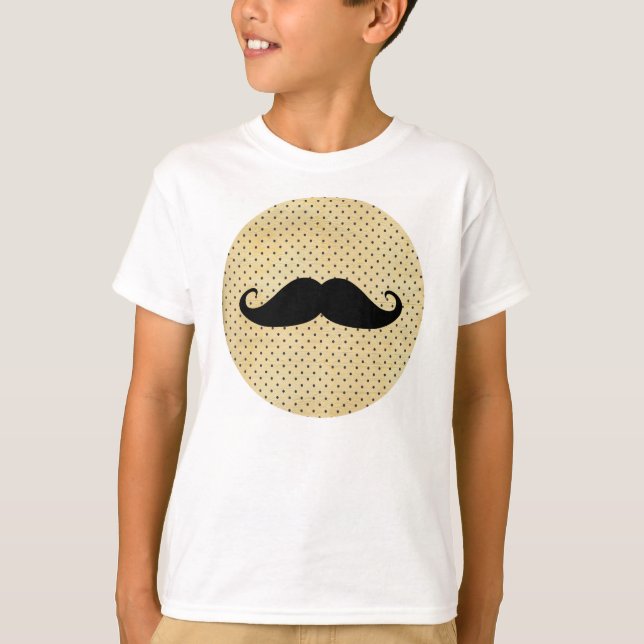 T-shirt Moustache noire drôle sur le pois jaune vintage (Devant)