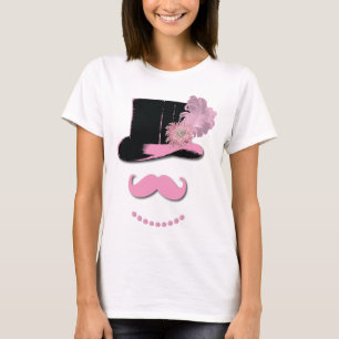 T-shirt Moustache rose, casquette supérieur, plumes, et
