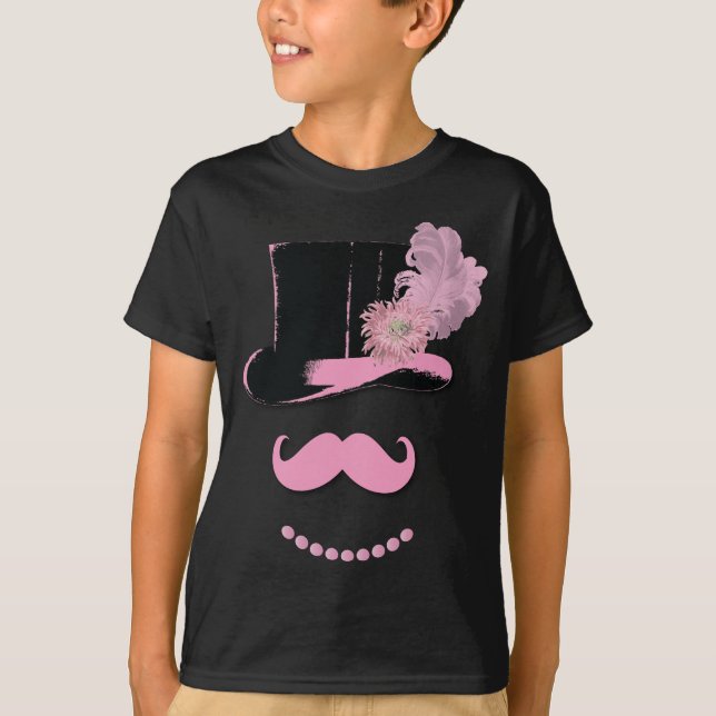 T-shirt Moustache rose mariée, chapeau supérieur, plumes e (Devant)