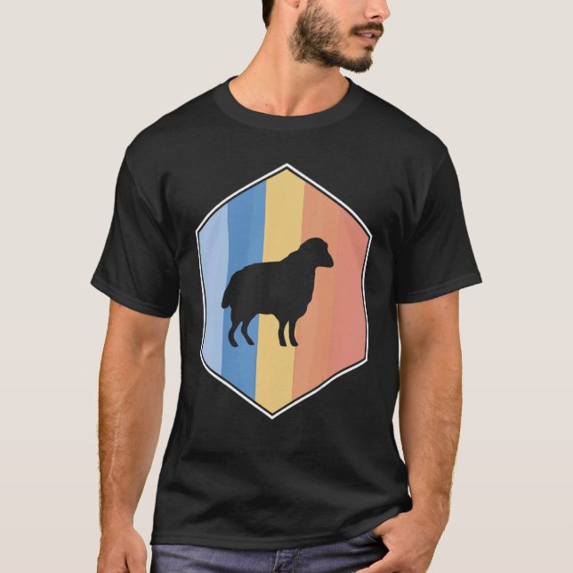 T-shirt Moutons Aux Couleurs Rétro Dans Un Hexagon (Devant)