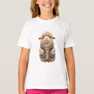 T-shirt Moutons en feutre souriants en gilet marron Enfant
