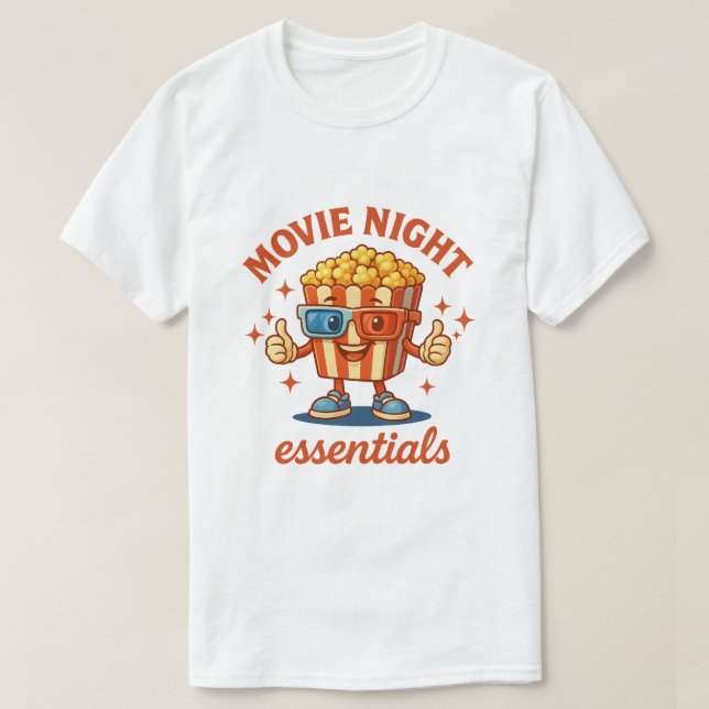 T-shirt Movie Night Essentials - Fun Popcorn Cartoon (Design devant)
