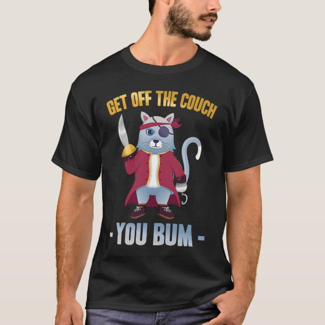 T-shirt Moyenne Chat Descendre Du Canapé Vous Bum Pirate S (Devant)