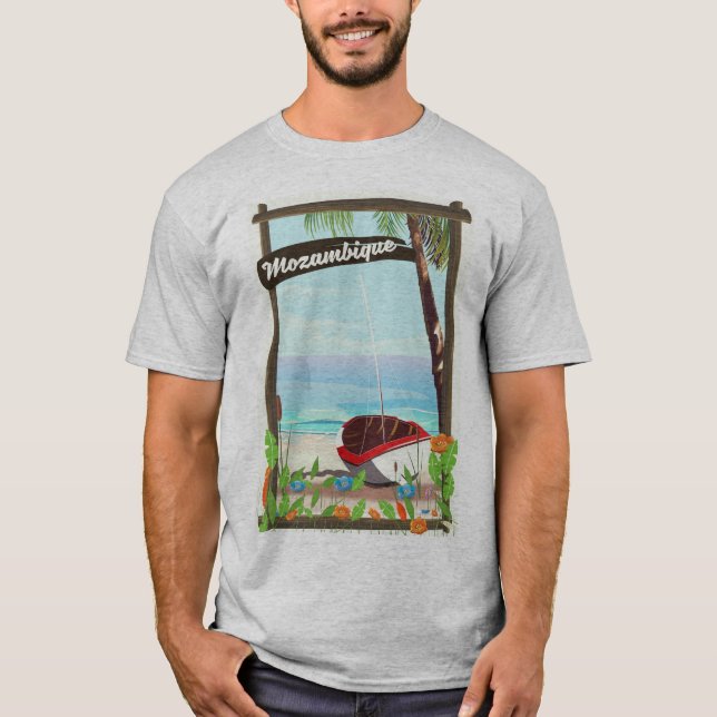 T-shirt Mozambique Bande dessinée de bateau de pêche vacan (Devant)