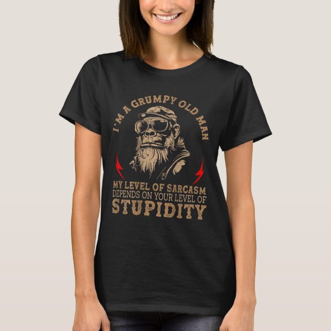 T-shirt Mpy Old Man - My Level Of Sarcasm Funny Monkey (on (Devant)