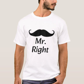 T-shirt Mr. Right Mustache Fun Matching Couple