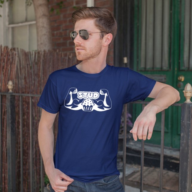 T-shirt MUFFIN STUD Funny MUSCLES bleu et blanc (Créateur téléchargé)