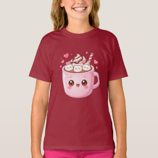 T-shirt Mug de Chocolat Chaud Mignon Kawaii avec Marshmall